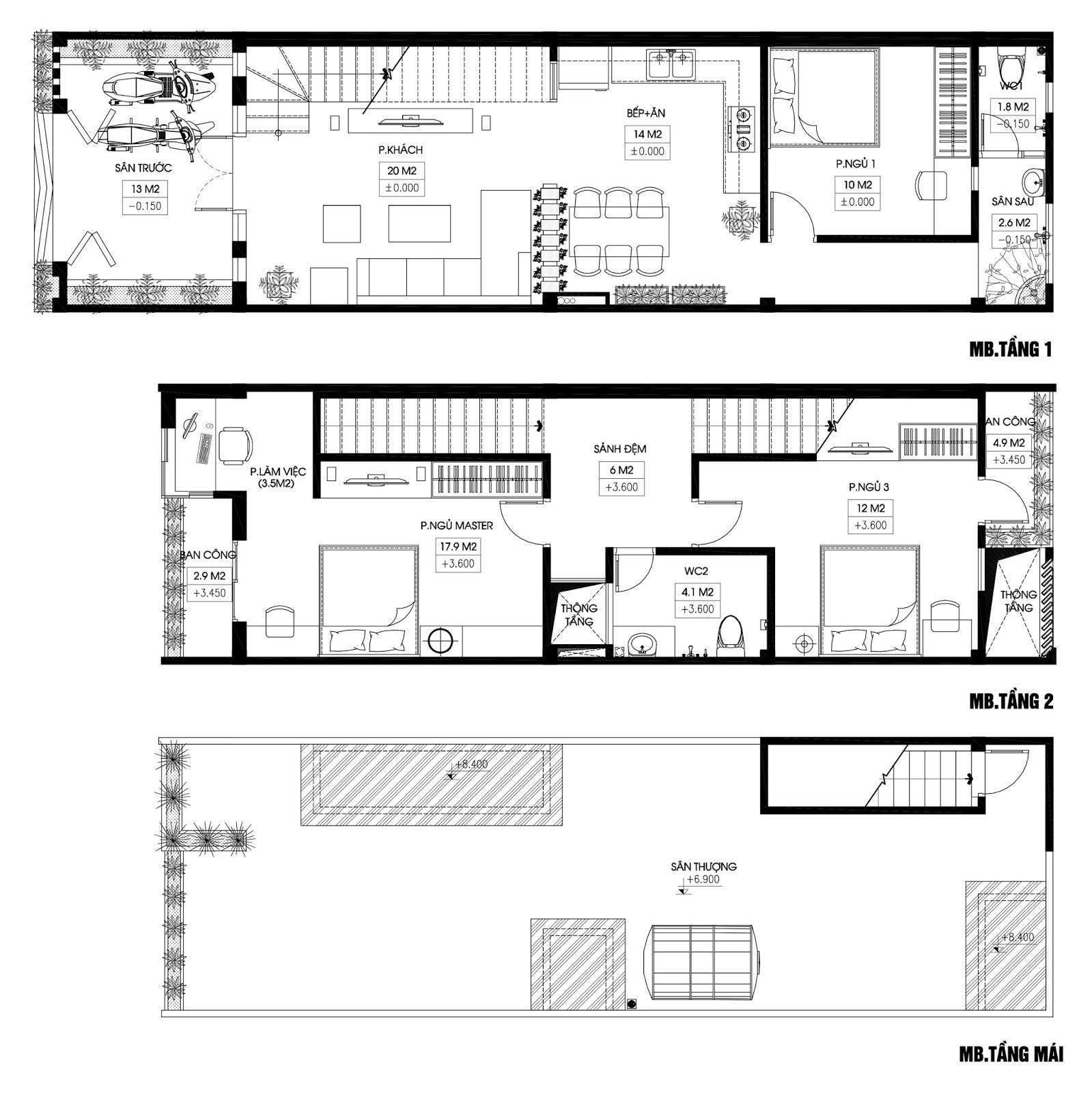 Bản vẽ 3D nhà ống 2 tầng 5x20m đẹp, hiện đại