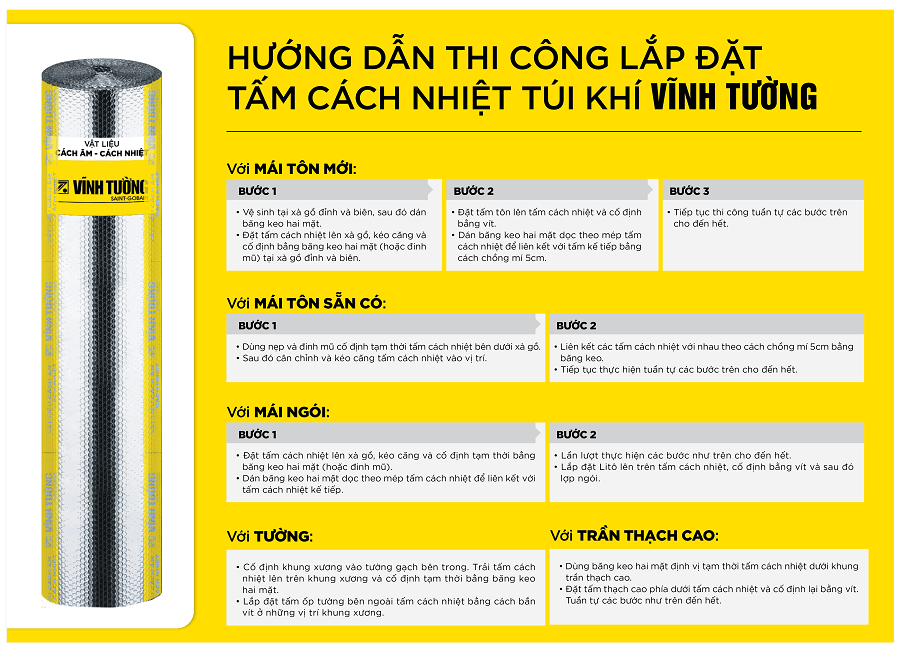 Hướng dẫn thi công tấm bạc cách nhiệt túi khí Vĩnh Tường P2