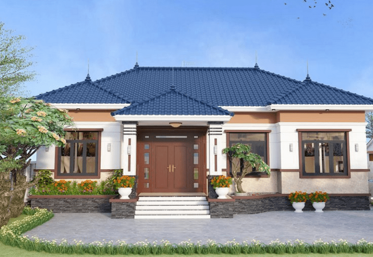 Mẫu nhà cấp 4 mái Thái 4 phòng ngủ đầy đủ tiện nghi cho gia đình lớn