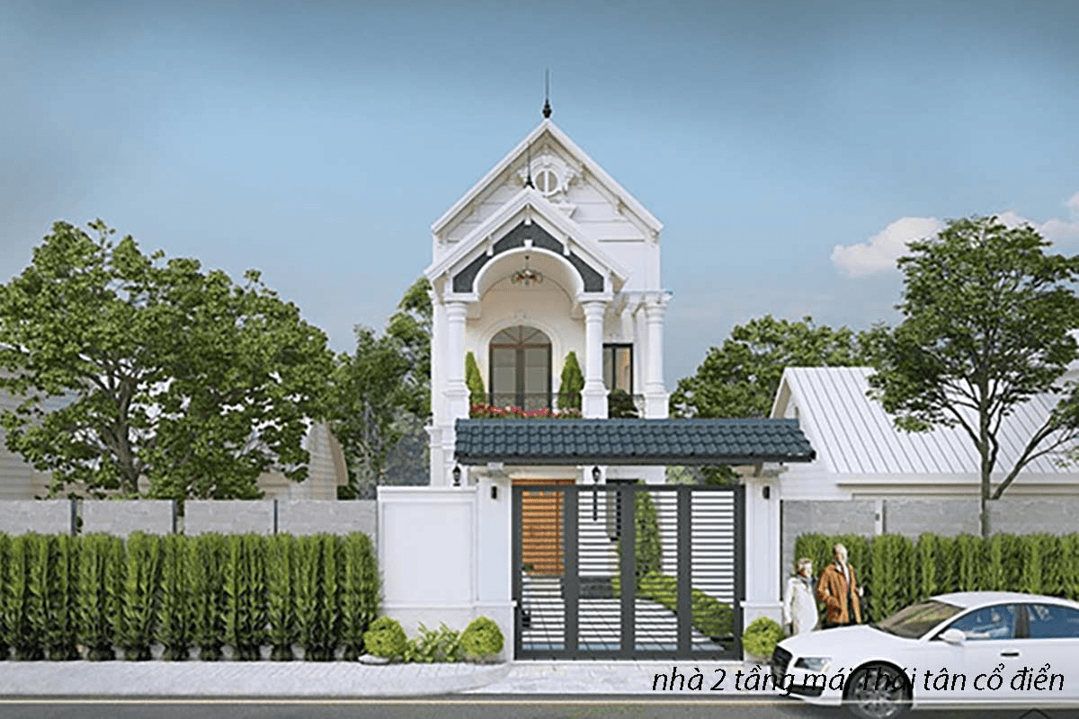 Mẫu nhà 2 tầng đẹp thiết kế mái Thái với phong cách tân cổ điển đầy sang trọng