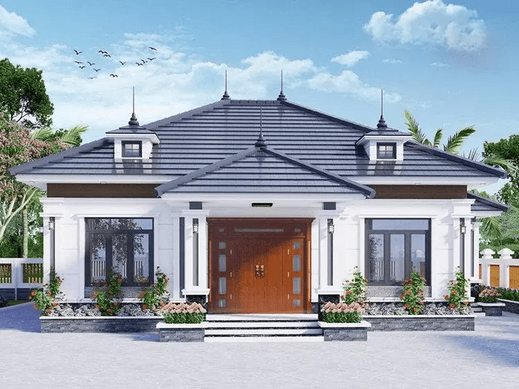 Mẫu nhà cấp 4 mái Thái 4 phòng ngủ đẹp, thanh lịch và nhẹ nhàng