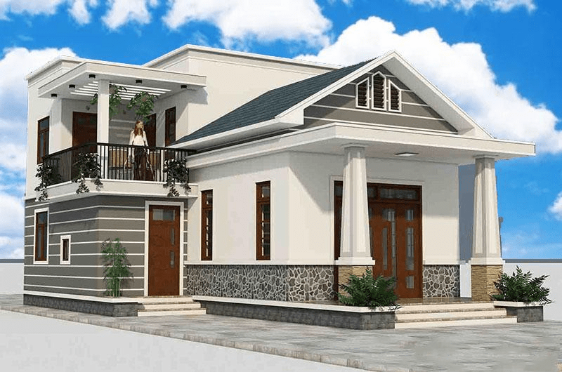 Nhà gác lửng 2 phòng ngủ kết hợp nhiều chất liệu khác nhau đầy độc đáo
