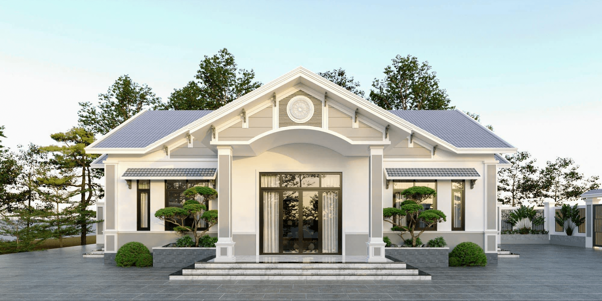 Mẫu nhà ngang mái Thái với phần mặt tiền thẩm mỹ và sang trọng