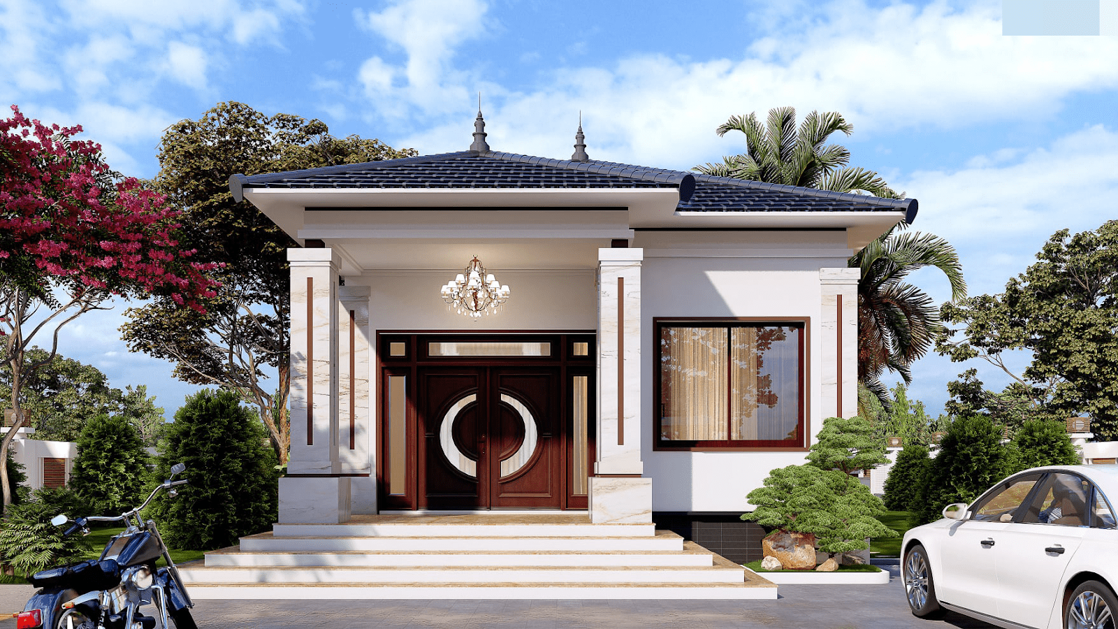 Nhà cấp 4 mái Thái với hệ trần thạch cao sang trọng được nhiều gia đình lựa chọn