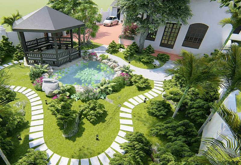 Mẫu biệt thự nhà vườn cấp 4 mái Thái với phần không gian ngoài trời ấn tượng