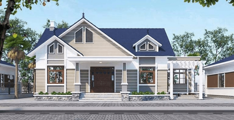 Mẫu nhà cấp 4 đẹp giá rẻ 300 triệu thiết kế mái Thái ấn tượng