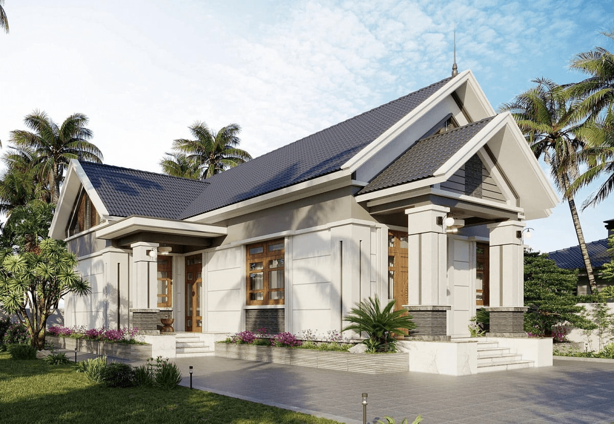 Mẫu nhà cấp 4 mái Thái chữ L đầy đủ tiện nghi và đơn giản