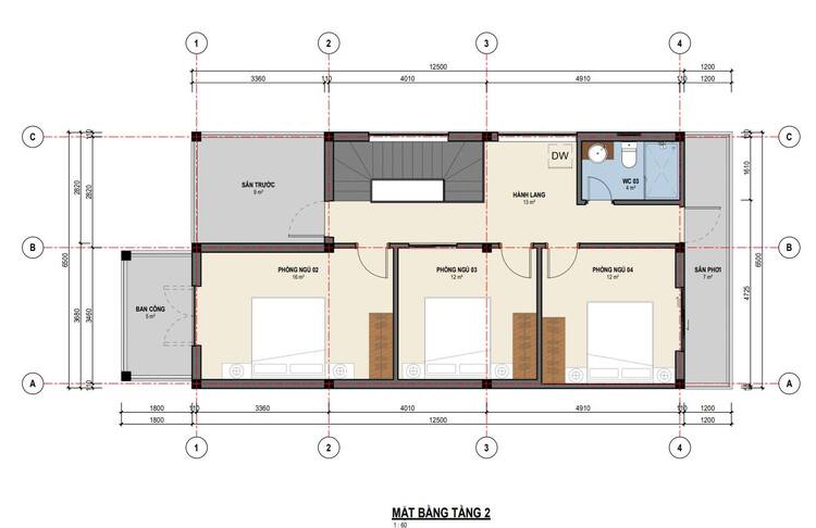 Bản vẽ 3D mẫu nhà ống 2 tầng đẹp